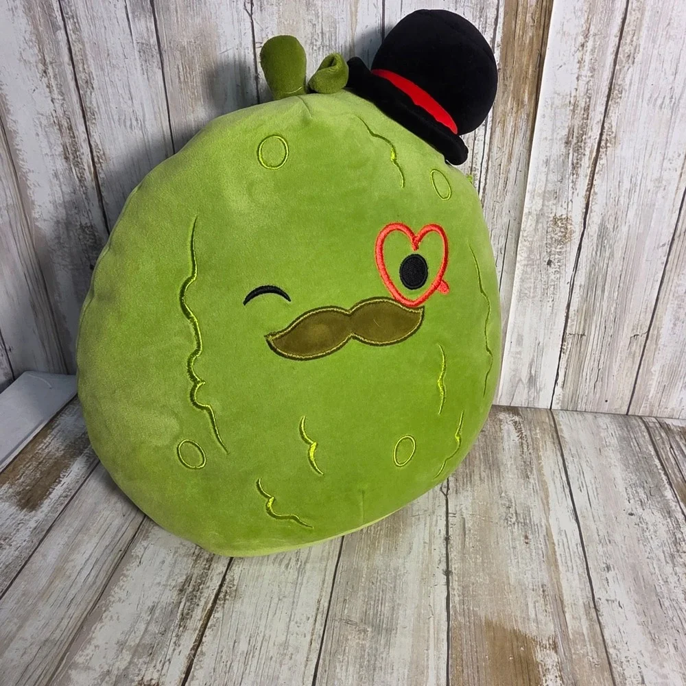 Squishmallows Charles the Pickle 14 Inch Plush Hat Mustache Heart Monocle Green
